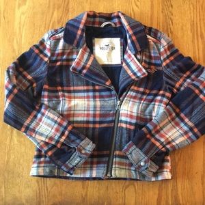 Hollister Cropped Plaid Wool Biker Jacket Large